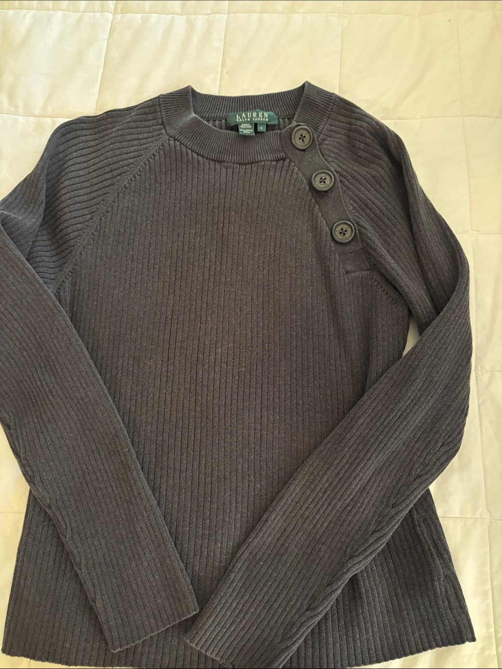 Vintage Ralph Lauren Ribbed Button-Shoulder Sweater women’s sz L fits like M